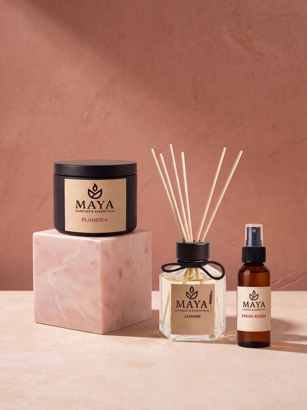Maya home fragrance styled in a warm setting