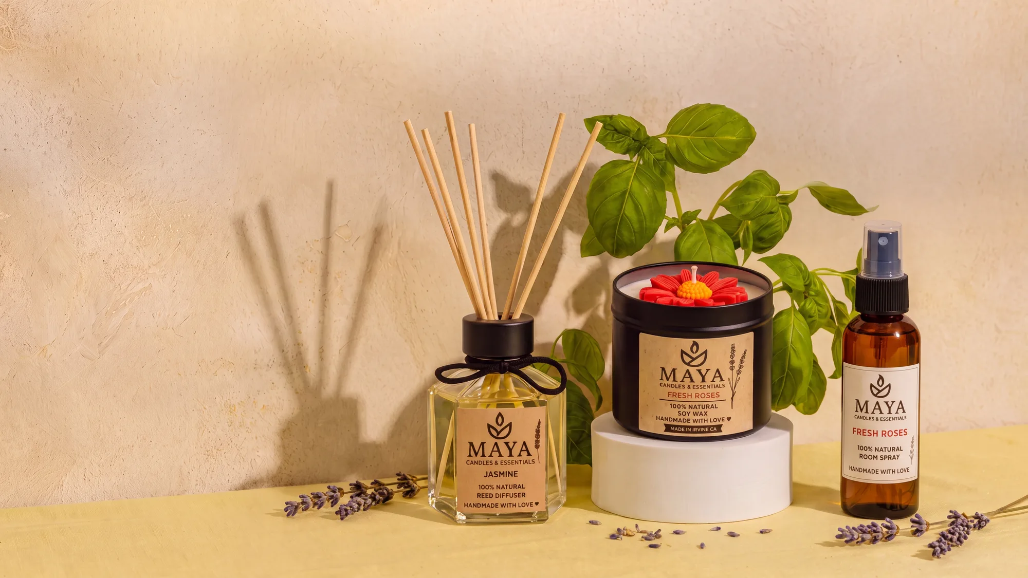 Maya candles arranged on a sunlit table